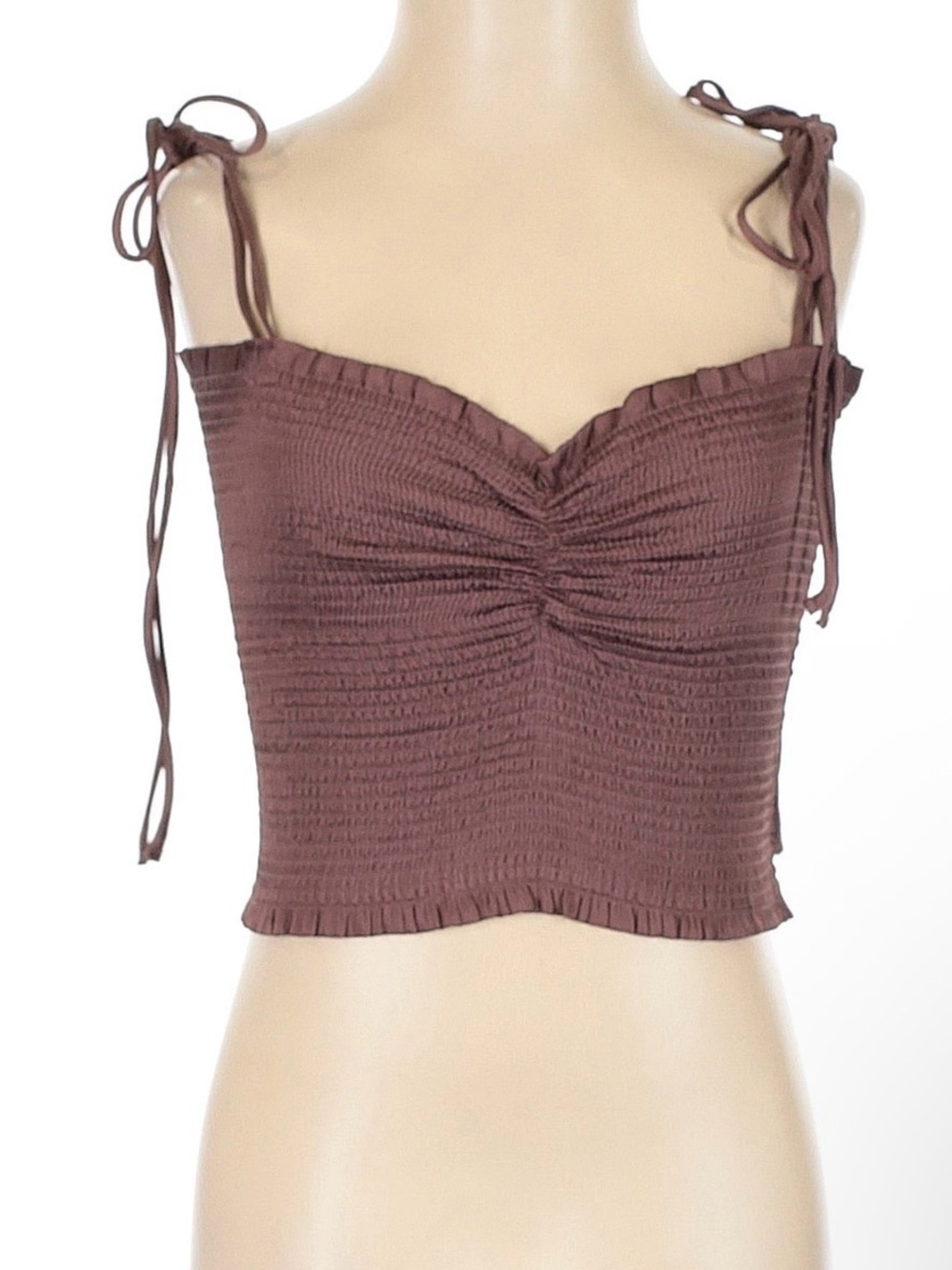 The Reset Smocked Tie-Shoulder Crop Top - Brown